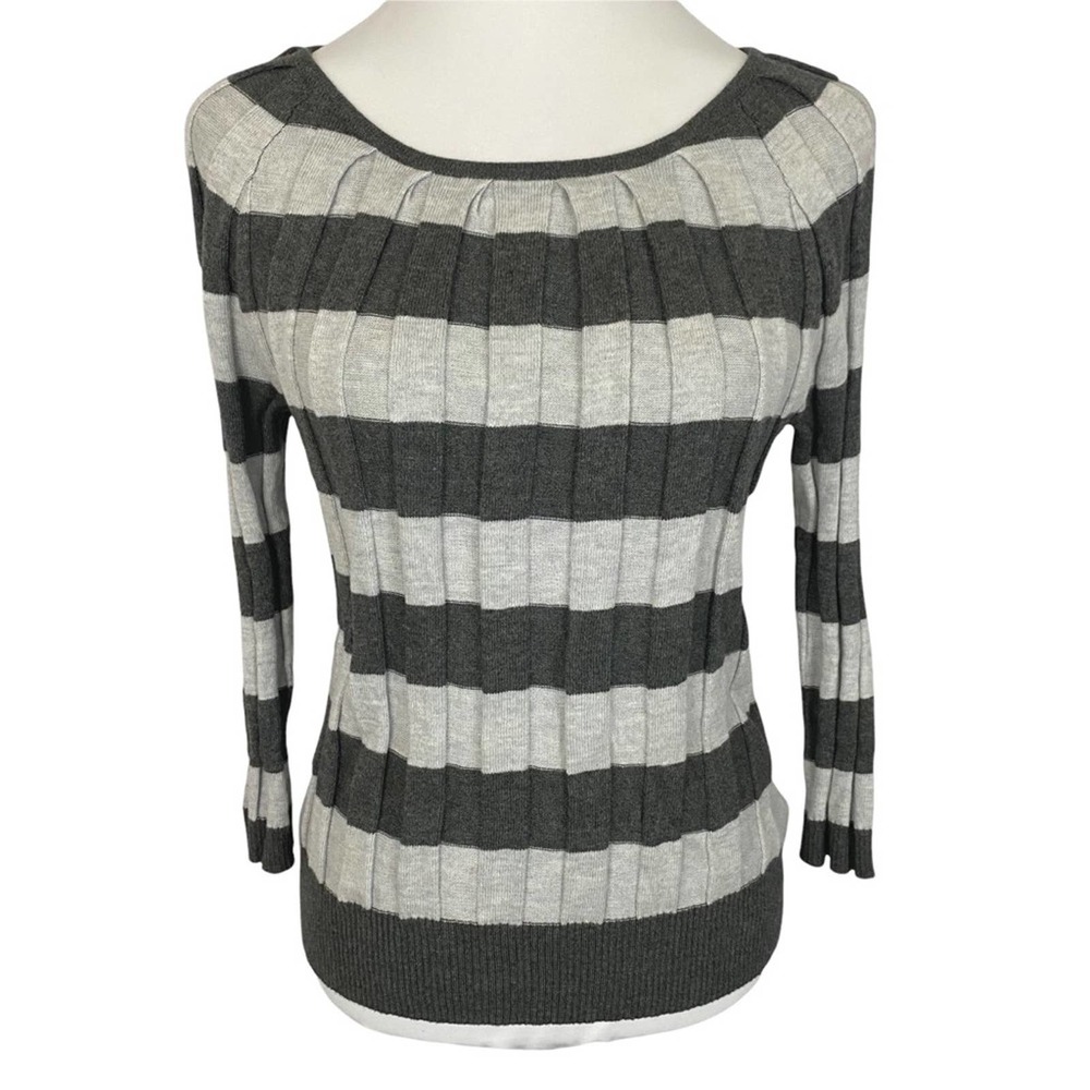 JOSEPH A. | Heather Gray Striped 3/4 Sleeve Stretch Knit Pullover Sweater NWT